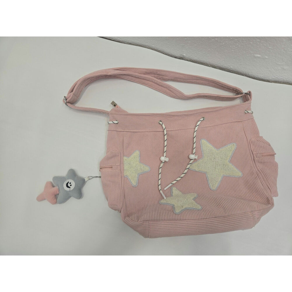 SHEIN Pink Corduroy Kawaii Star Shoulder Bag Crossbody Y2K Pastel Purse